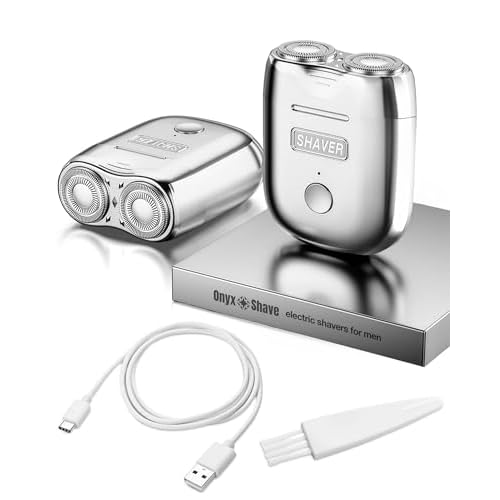 Onyx Shaver Mini Dual Head Rotary Electric Razor for Men Portable Travel Shaver USB C Rechargeable Wet or Dry Use Lightweight Pocket Size Electric Shavers for Men Two Speed Easy Clean Detachable Head