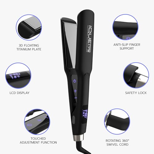 iQUE 1.75-Inch Titanium Silk Press Flat Iron Hair Straightener - Dual Voltage