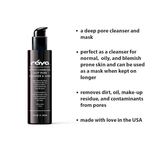Raya Active Charcoal Deep Pore Facial Cleanser and Mask (121) | Deep Pore Cleansing Fluid for Combination, Oily, and Blemished Skin | Can Be Used as a Deep Pore Detox Mask for Combination Skin