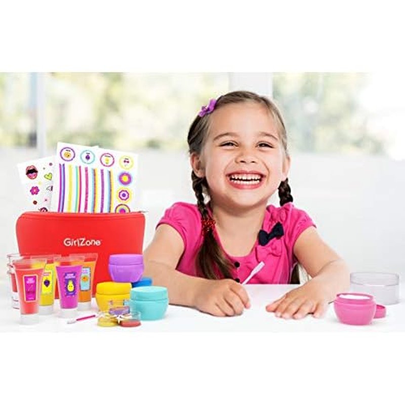 GirlZone Lip Balm Making Kit, 25-Piece Makeup and Lip Gloss Set with Glitters, Stickers & More, Fabulous Girls Toys Age 8 & Great Gift Idea for Kids