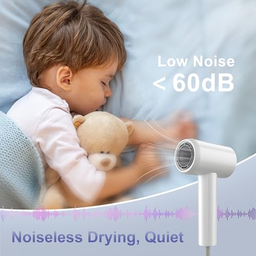White US-Size Ionic Hair Dryer with Fast Drying & Low Noise - Lightweight & Travel-Friendly