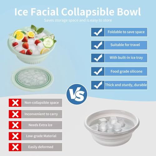 Face Tub for Ice Bath with Built-in Ice Tray ? Collapsible Silicone Facial Ice Bath Bowl for Cold Plunge Therapy, Skin Tightening & Acne Relief ? Portable Spa Tool for Home & Travel(Green)