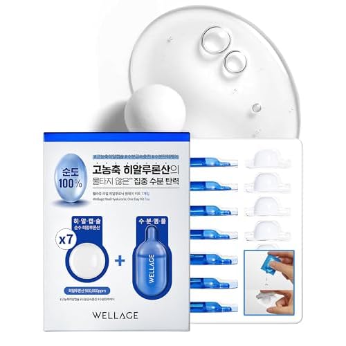 WELLAGE Real Hyaluronic Acid Hydrate One Day Kit Serum 7ea, Korean Beauty Secret Ampoule, High Concentration HA Ceramide 8 Herbal Extracts for Firming and Moisturizing Special Day Care