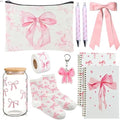 Pink Bow Gift Set with Makeup Bag, Cup, Notebook & Accessories, 10 Pieces