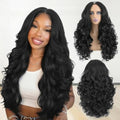 Yaki Curly V Part Wig 26 Inch Natural Black Synthetic Hair - Glueless, Easy Clip-In, Afro Curls