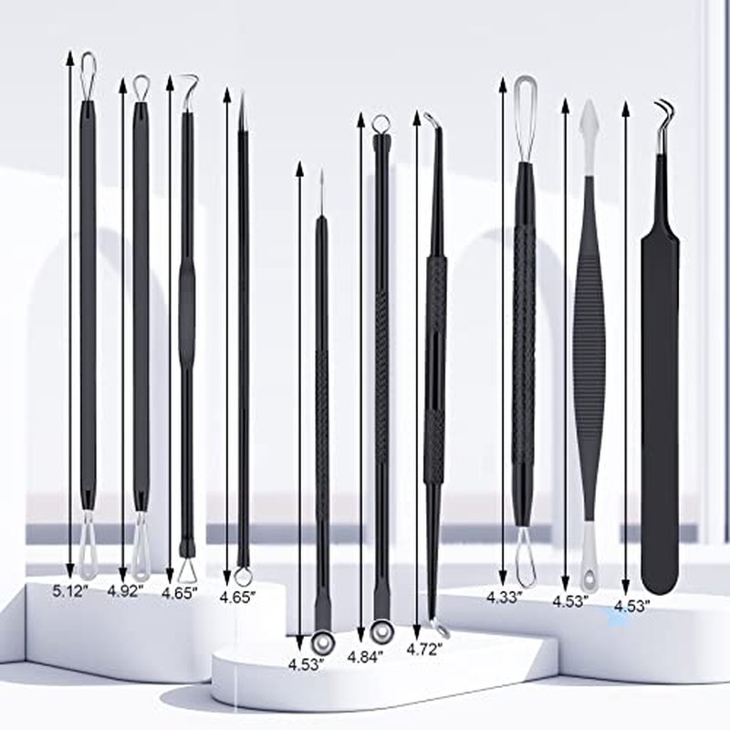 MENOLY Pimple Popper Tool Kit 10 Pcs, Pimple Blackhead Remover Tool Zit Popper for Blemish, Pimple Comedone Extractor Acne Tool for Blackheads, Acnes, Whiteheads Nose Face Tools with Leather Bag