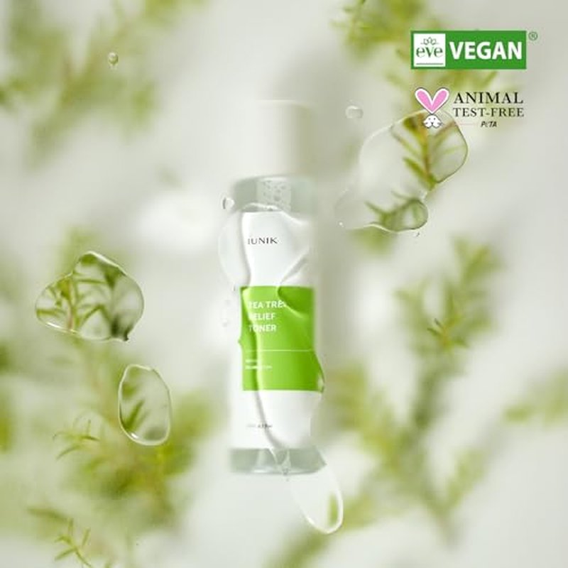 IUNIK Tea Tree Relief Vegan Face Toner - Facial Moisturizer Acne-Prone Irritated Skin w Tea Tree 67% Centella Asiatica 19.5% 6.7 Fl OZ Sensitive Skin Breakout Rosacea Blemish Plant-Based Ingredients