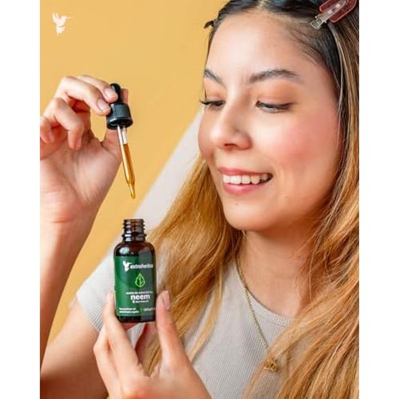 Extraherbos Neem Oil with Tea Tree - Pure Cold-Pressed Anti-Acne Face Oil - Natural Moisturizer for Dry Skin, Blemishes & Scars - Mexican Farm-Grown Skincare - 1 fl oz (30ml)