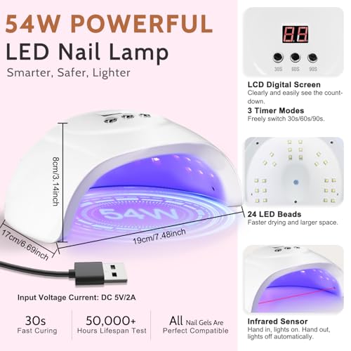 Gel Nail Polish Kit with UV Light - 45 Colors Manicure Set with Top & Base Coats