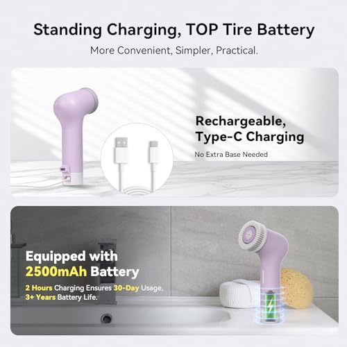 Electric Facial Cleansing Brush,Rechargeable Silicone Face Scrubber exfoliator,3 Speeds,Waterproof, Exfoliating & Massage,for Women Men Skincare, Romantic lavender Birthday Valentine's Day gift