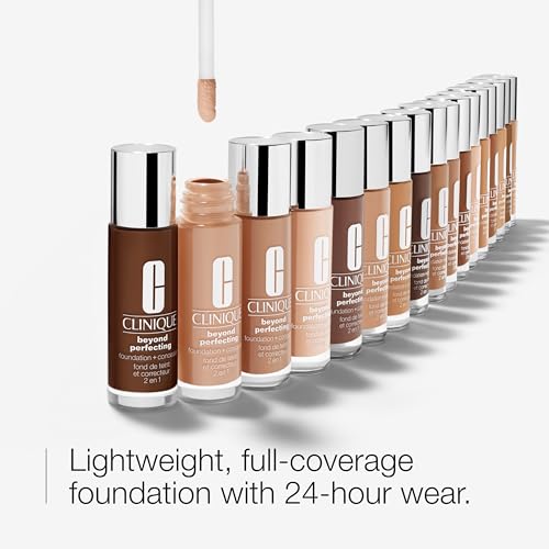 Clinique Beyond Perfecting Lightweight Liquid Foundation + Concealer For Dry Combination to Oily Skin Types | Full Coverage + Natural Matte Finish, Cream Chamois, 1 Fl Oz