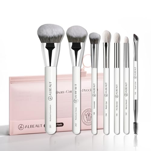 7-Piece Makeup Brush Set with Travel Bag for Face & Eyeshadow - Professional Quality