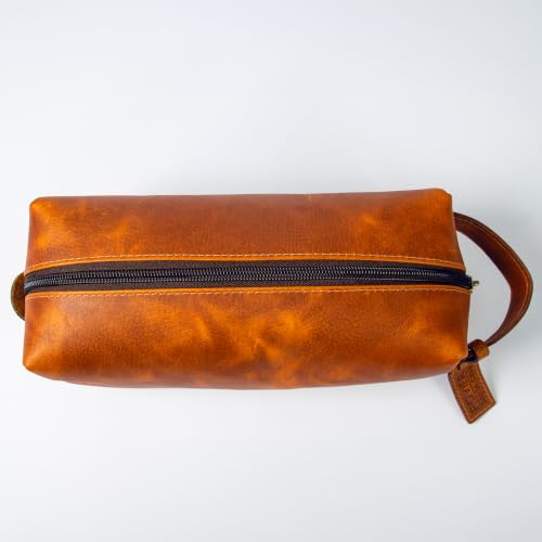 Havana Leather Toiletry Bag for Men - Full-Grain Bovine Dopp Kit, Travel Organizer