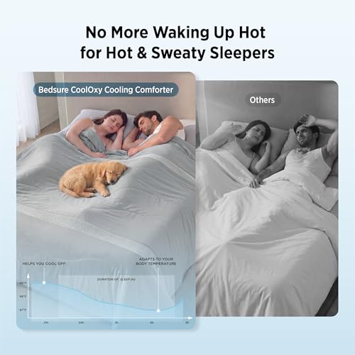 Bedsure King Size CoolOxy Cooling Comforter - Grey, Breathable & Moisture-Wicking