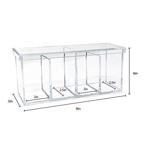 Isaac Jacobs 2-Pack 4-Compartment Clear Acrylic Organizers with Lid (9¡± L x 3¡± W x 4¡± H), Makeup Brush Holder, Sectional Tray, Storage Solution for Makeup, Crafts, Office Supplies & More (2, Clear)