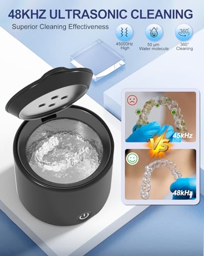 Ultrasonic Retainer Cleaner Black 48kHz Dental & Jewelry Cleaning Machine