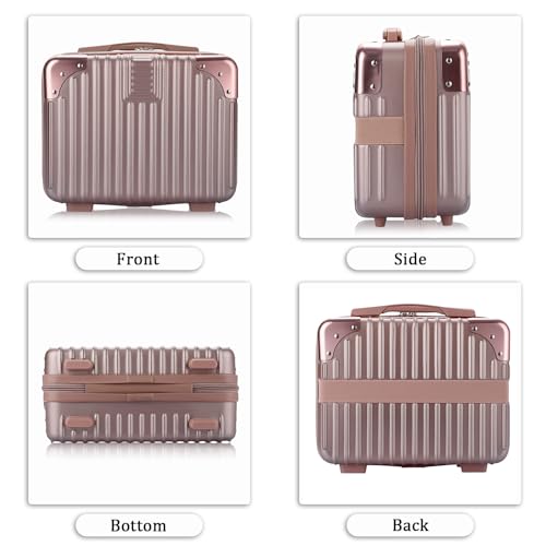 BSTKEY Rose Gold Portable Cosmetic Travel Case - Small ABS Makeup Case with Elastic Back Strap