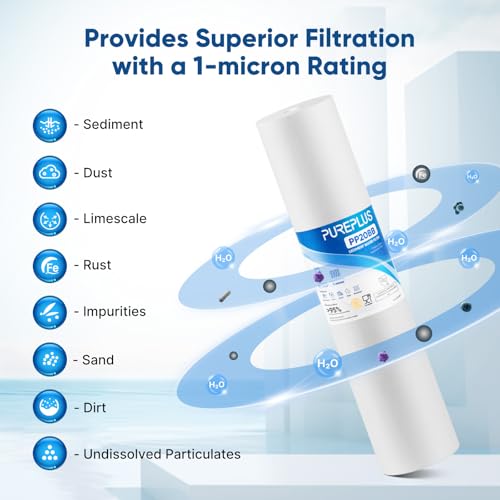 PurePlus 1 Micron 20x4.5 Inch Whole House Sediment Water Filter - 4 Pack, 30,000 Gallon Capacity