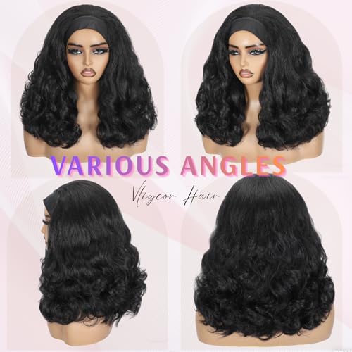 16 Inch Yaki Curly Headband Wig Natural Black - No Glue, Tangle-Free, Synthetic Hair