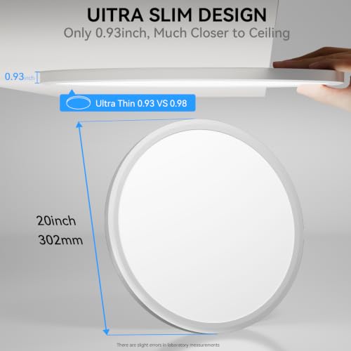 White 20-Inch Dimmable LED Flush Mount Ceiling Light with 5 Color Temperatures - 2 Pack