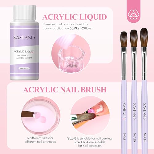 SAVILAND Acrylic Nail Kit for Beginners with 3 Colors - Model 03-Acrylic Nail Set