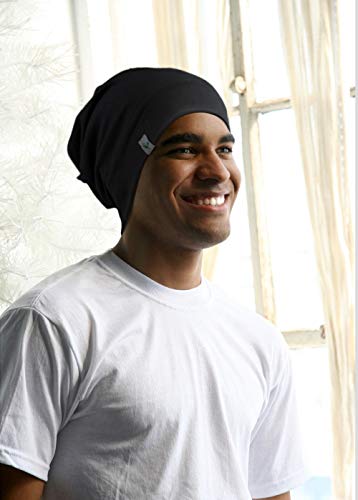 Men's Satin Sleep Cap 2-Pack - Medium Black & Royal Blue Curly Hair Bonnets
