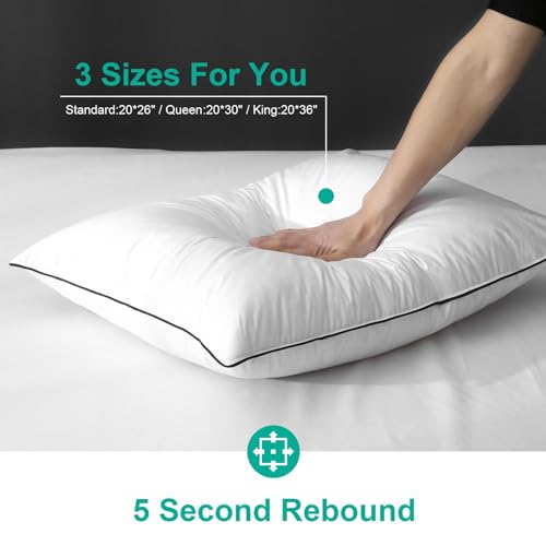 White King Size Goose Feather Down Pillows Set of 2 - Firm Support for Side Sleepers