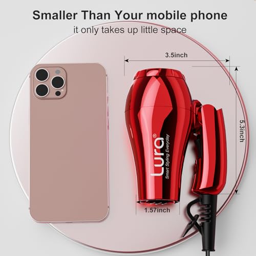 Mini Travel Hair Dryer Red - Compact 1200W Dual Voltage Foldable with Concentrator & Diffuser