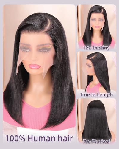 Human Hair Bob Wig 13x6 HD Lace Frontal Wig 16 Inch Black Short Style