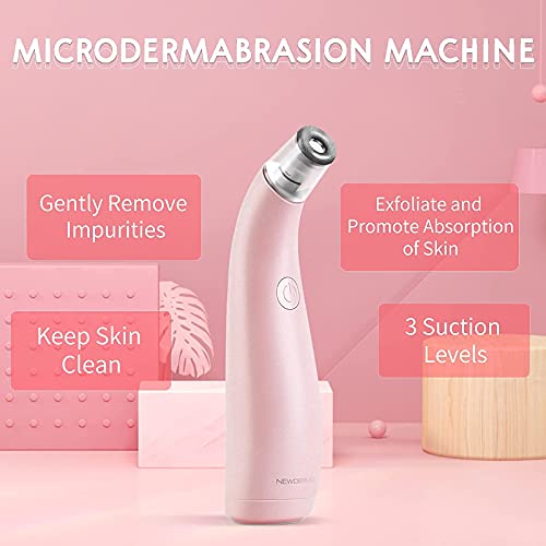 NEWDERMO 2-IN-1 Microdermabrasion Machine for Facial, Diamond Microdermabrasion Device USB Rechargeable (Pink) with Extra Microdermabrasion Filters 120 Pcs