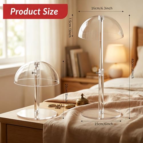 JUESHA 4 Pack Clear Acrylic Hat Display Stand Adjustable Height Hat Holder