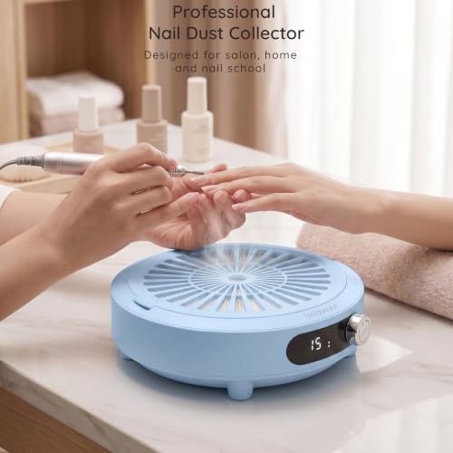 Cordless Nail Dust Collector with LED Display Low Noise Portable Blue