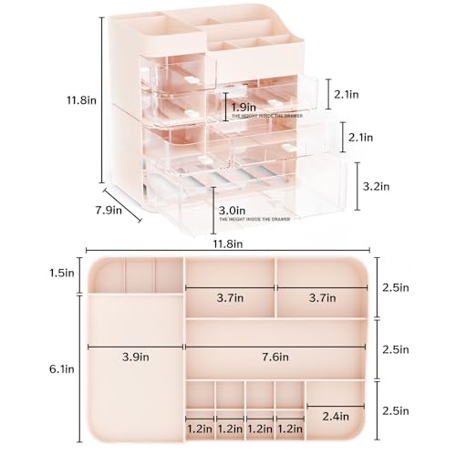 Cq Acrylic Pink Large 6-Drawer Makeup Organizer for Vanity & Bathroom