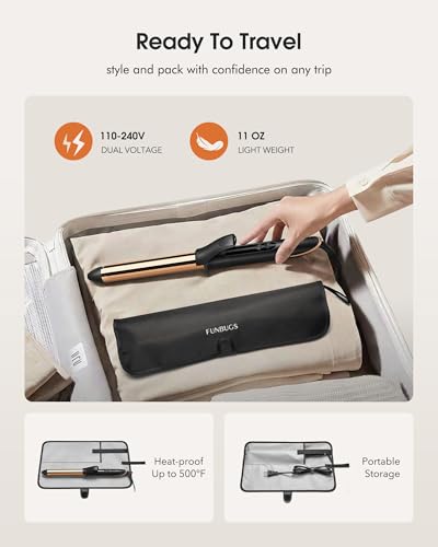 1 Inch Titanium Curling Iron - Anodized for Soft Bouncy Curls - FUNBUGS