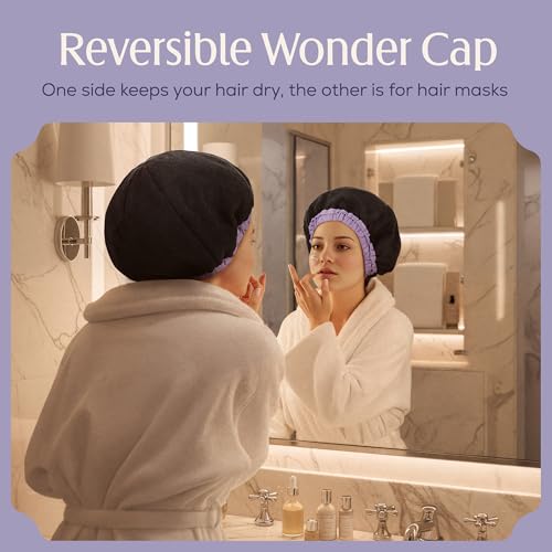 Waterproof Reusable Shower Cap for Long Hair with Anti-Frizz Terry Lining
