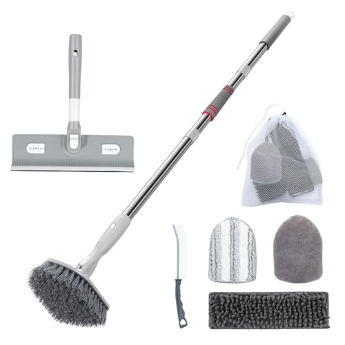 Tile & Tub Floor Cleaner Scrubber Set with Long Handle and 5 Attachments
