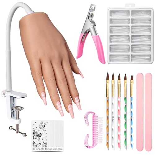 Wilfniee Practice Hand Kit for Beginners - Silicone Fake Nail Hand with Deep Nail Tips