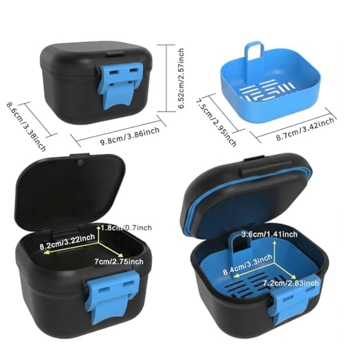 Denture Storage Case with Strainer Leak-Proof Soaking Box - Black & Blue