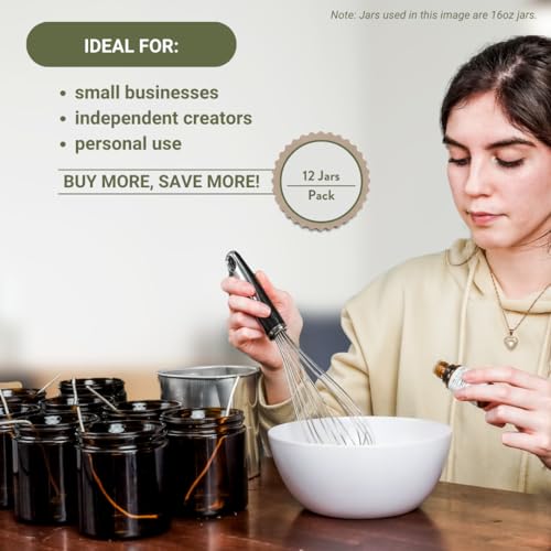 2oz Amber Glass Jars with Black Lid - Pack of 12, Reusable & Sun-Protected for Beauty & Candles