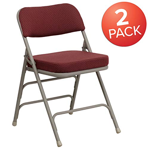 Burgundy Fabric Folding Chairs Set of 2 with Cushioned Seats, 300lb Capacity — Gray Frame