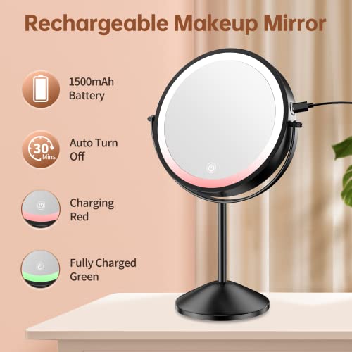 8-Inch Lighted Makeup Vanity Mirror with 3 Color Dimmable Lights, 1X/10X Magnification