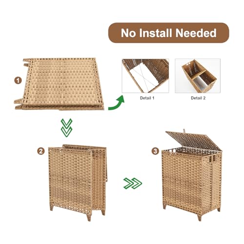 Laundry Hamper with Lid 190L Large 3-Section Rattan Laundry Basket - Natural