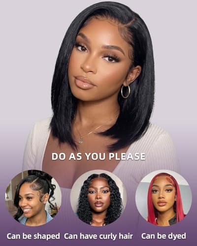 Human Hair Bob Wig 13x6 HD Lace Frontal Wig 16 Inch Black Short Style