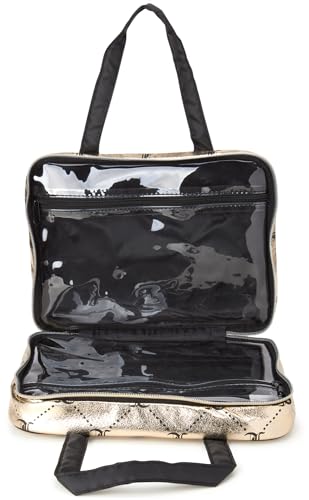 Shiny Gold Makeup Bag - Travel Cosmetic Organizer, 11.5 x 3.5 x 8.5 inches