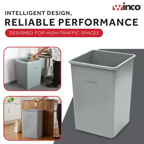 35 Gallon Heavy-Duty Square Plastic Trash Can - Gray Commercial Waste Bin