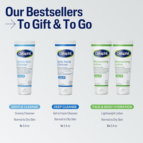 CETAPHIL Skincare Gift Set & Travel Companion for Sensitive Skin | Gentle Skin Cleanser, Daily Facial Cleanser, 2 x Moisturizing Lotion | TSA Approved | Dermatologist Recommended Brand