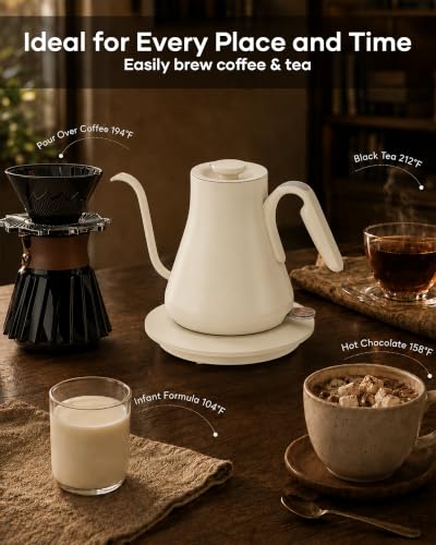 Cocinare Gooseneck Electric Kettle 0.8L - White, Fast Boil for Pour-Over Coffee & Tea - Morandi Style