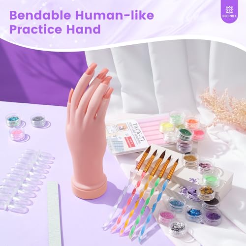 Deciniee Dark Purple Nail Art Kit for Beginners with Practice Hand & Glitter Powder