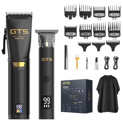 Black Cordless Men’s Hair Clippers & Trimmer Kit with LED Display, 15 Guide Combs