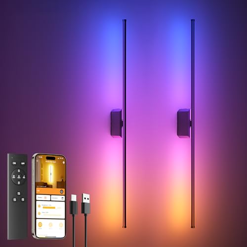 Rechargeable 40 Inch Battery Wall Sconces Set of 2 with App & Remote Control